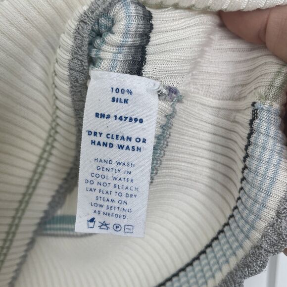 New JED Women Cream Blue Pure Washable Silk Pullover Sweater Ruffle Small - Picture 5 of 6